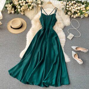 Green simple backless short summer women's sundress